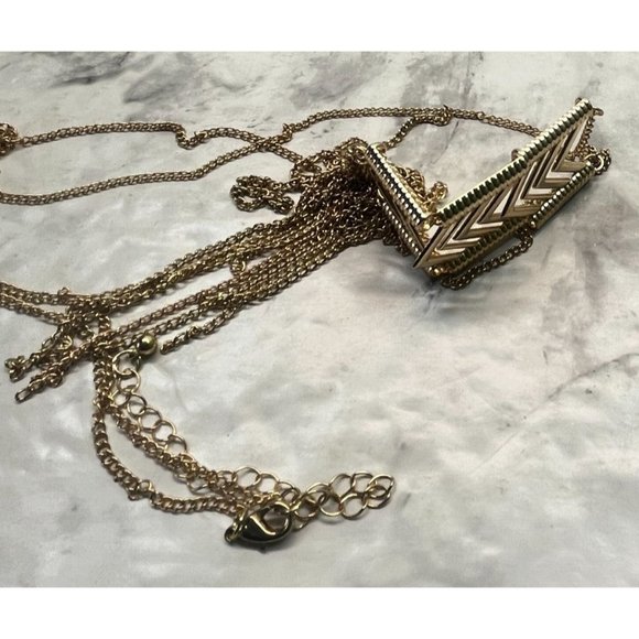 Vintage Chevron Arrows Statement Necklace Gold Tone Long Tassle Chain - Picture 8 of 8